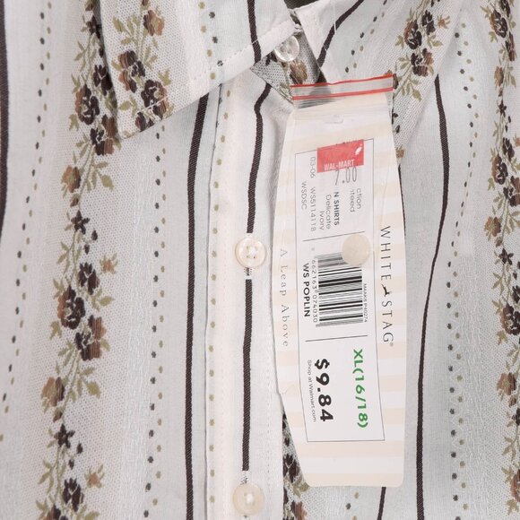 White Stag VTG Button Up Shirt XL 16 18 Womens NEW Striped Floral Green Beige - Picture 5 of 6